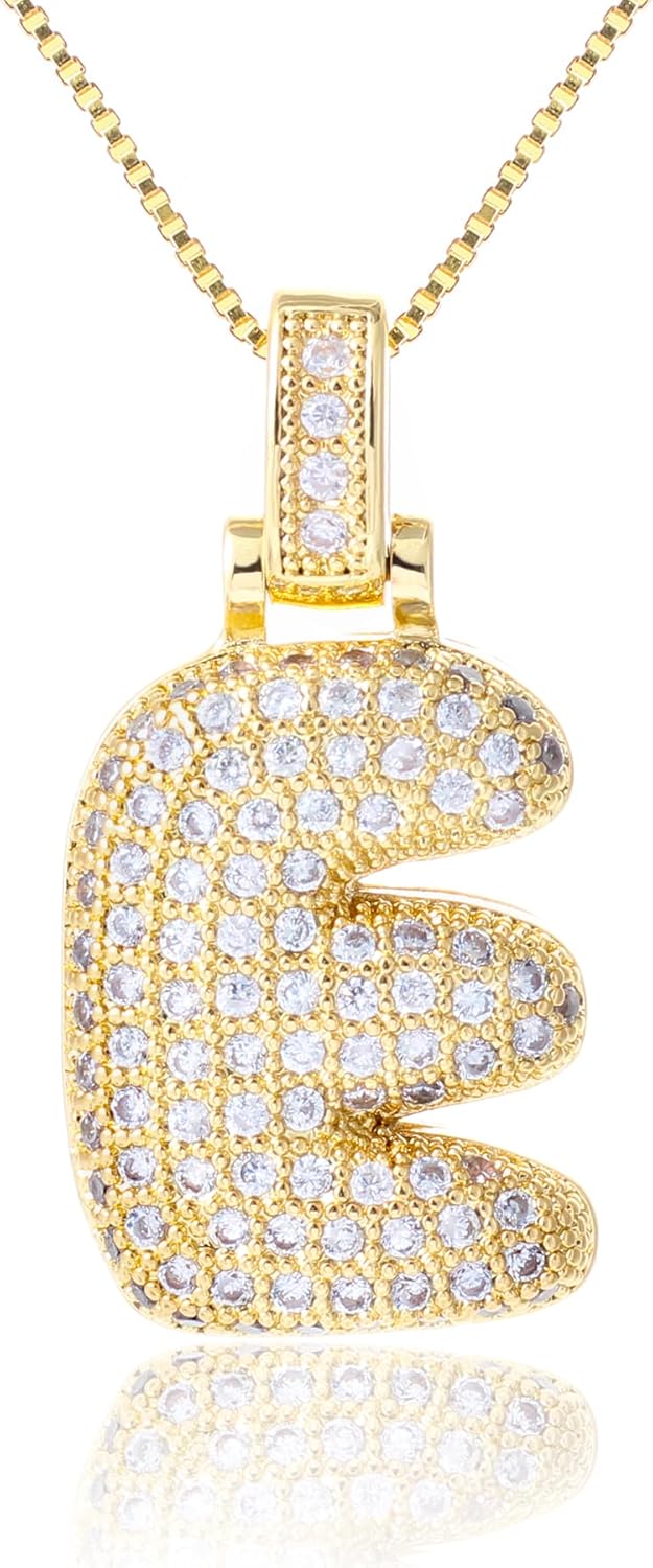 KELMALL 14K Gold or Silver Plated Initial Pendant Necklace for Women, Chunky Puffy CZ Letter Pendant Necklace, Personalized Jewelry Gift with Box
