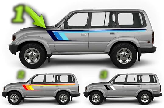 Retro Side Stripes Livery Graphics Racing Stripes Kit Compatible with Toyota Land Cruiser FJ80 HDJ82 1989-1997 Style 2 red, Orange, Yellow
