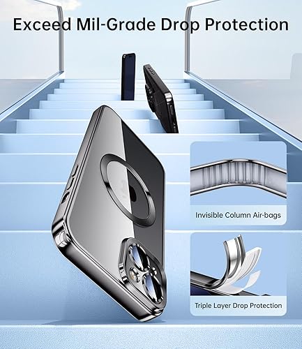 Miniatura 4 de JUESHITUO Magsafe - Funda magnética transparente para iPhone 15 con protección completa de cámara Imanes N56 fuertes N56 protección contra caídas de