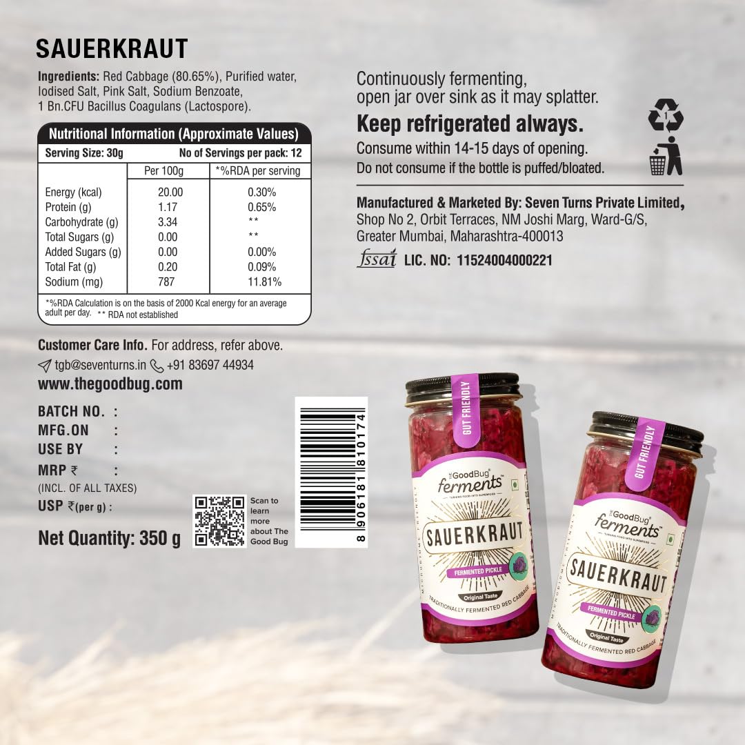 The Good Bug Naturally Fermented Pickles I Sauerkraut I Raw & Unpasturized I No Vinegar I Oil-free I Healthy Food I Probiotic-Rich Side DishI Anti-inflammatory I 1 Bn. CFU Live Cultures I Pack of 2 - Image 2 thumbnail