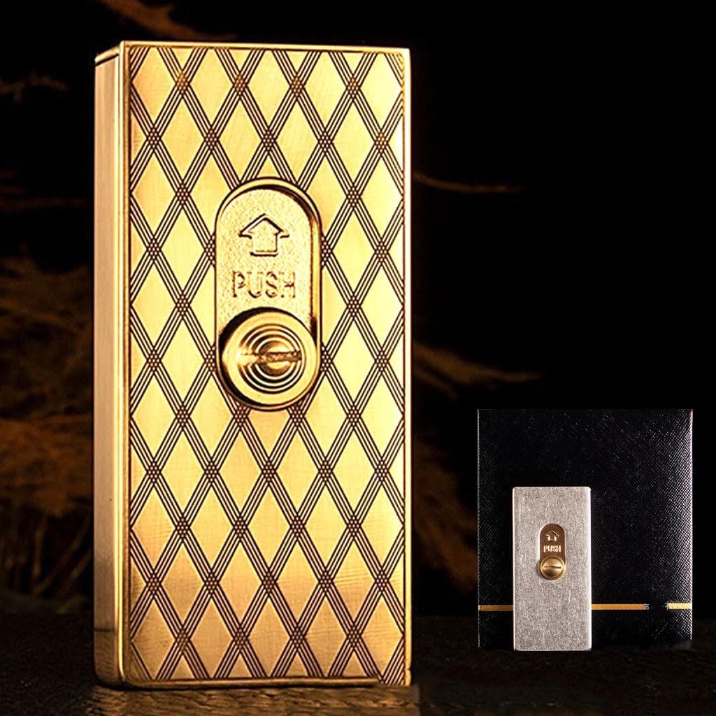 Vintage Trench Lighter,Kerosene Refillable Copper Matchbox Lighter,Push-Pull Ignition, Soft Flame, for Men(Brass 4)