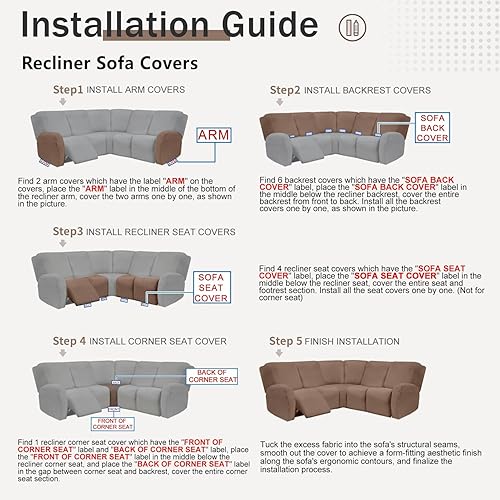 Miniatura 8 de ALIECOM Fundas para sofá modular 100% impermeables, en forma de L, elásticas, para sofá seccional, reclinable, lavable, protector para perros y