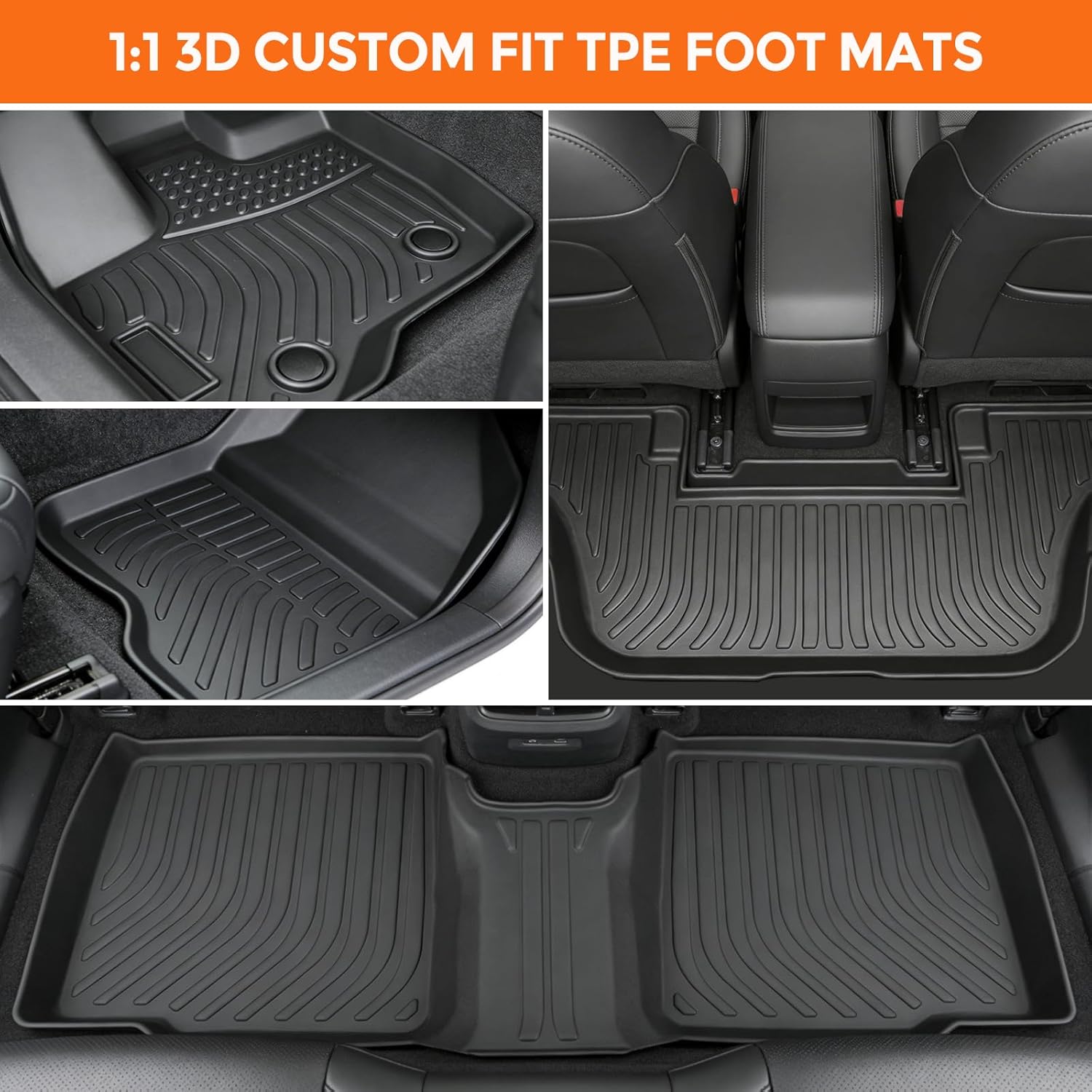 Floor Mats for Ford Explorer 7 Passenger Bench Seat 2011-2014 (Not for 6-Seat Captain Chairs), Custom Fit Heavy Duty TPE All Weather Protection, Waterproof Non-Slip Black (Three-Row Floor Mats) - Image 2