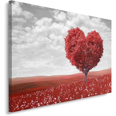 Feeby Tableau Deco 1 Partie 60x80 Cm Impression Sur Toile Decoration Murale Image Imprimee Arbre Coeur Nature Rouge Amazon Fr Cuisine Maison