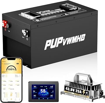 36V Lithium Golf Cart Battery, 36 Volt 100Ah LiFePO4 Battery Built-in 200A BMS, Max Peak Current 1000A, Max 7.68kW Power Output with 25A Charger & Touch Monitor for Golf Cart