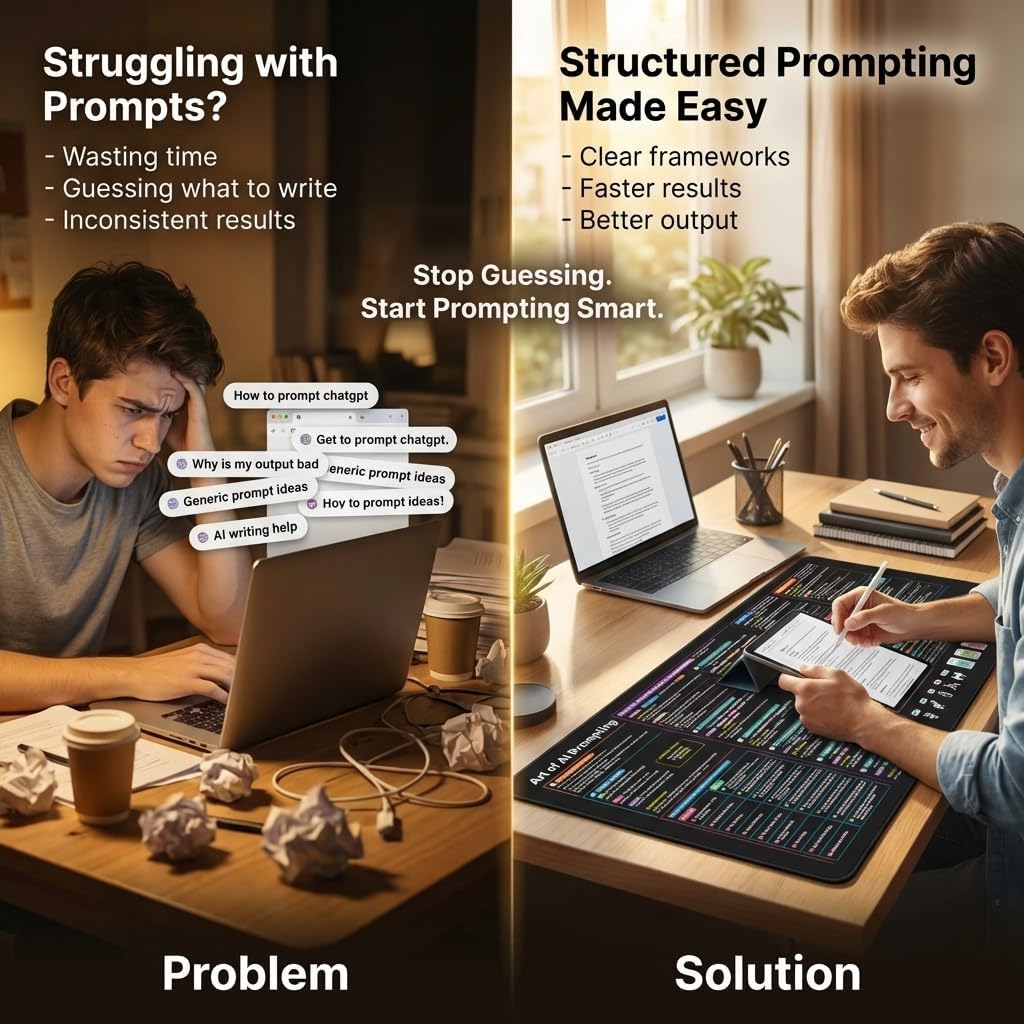 Chat GPT Cheat Sheet Desk Mat | How to Write an Effective Prompt Using Chatgpt, Copilot Cheat Sheet Large Desk Mat for Keyboard and Mouse | 16x32 in NEW