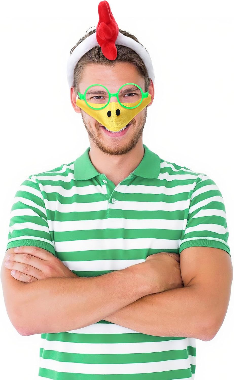 Maiteenly 5 Pcs Halloween Young Chicken Hero Costume Accessories Large Round Green Glasses, Comb Headband, Fowl Tail, Beak Nose Mask and Shorts Animated Young Chicken Hero for Halloween Cosplay Party