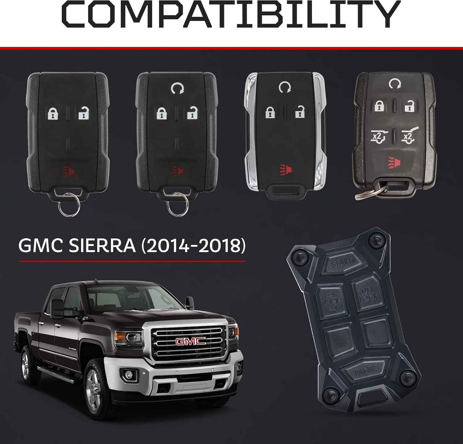 AJT DESIGN Replacement Key Fob Case Compatible with 2014-2018 Chevrolet Silverado, GMC Sierra | 2013+ Chevy Colorado, GMC Canyon | 2012+ Suburban, Tahoe, Yukon | GMC / Chevy Key Fob Shell - Black