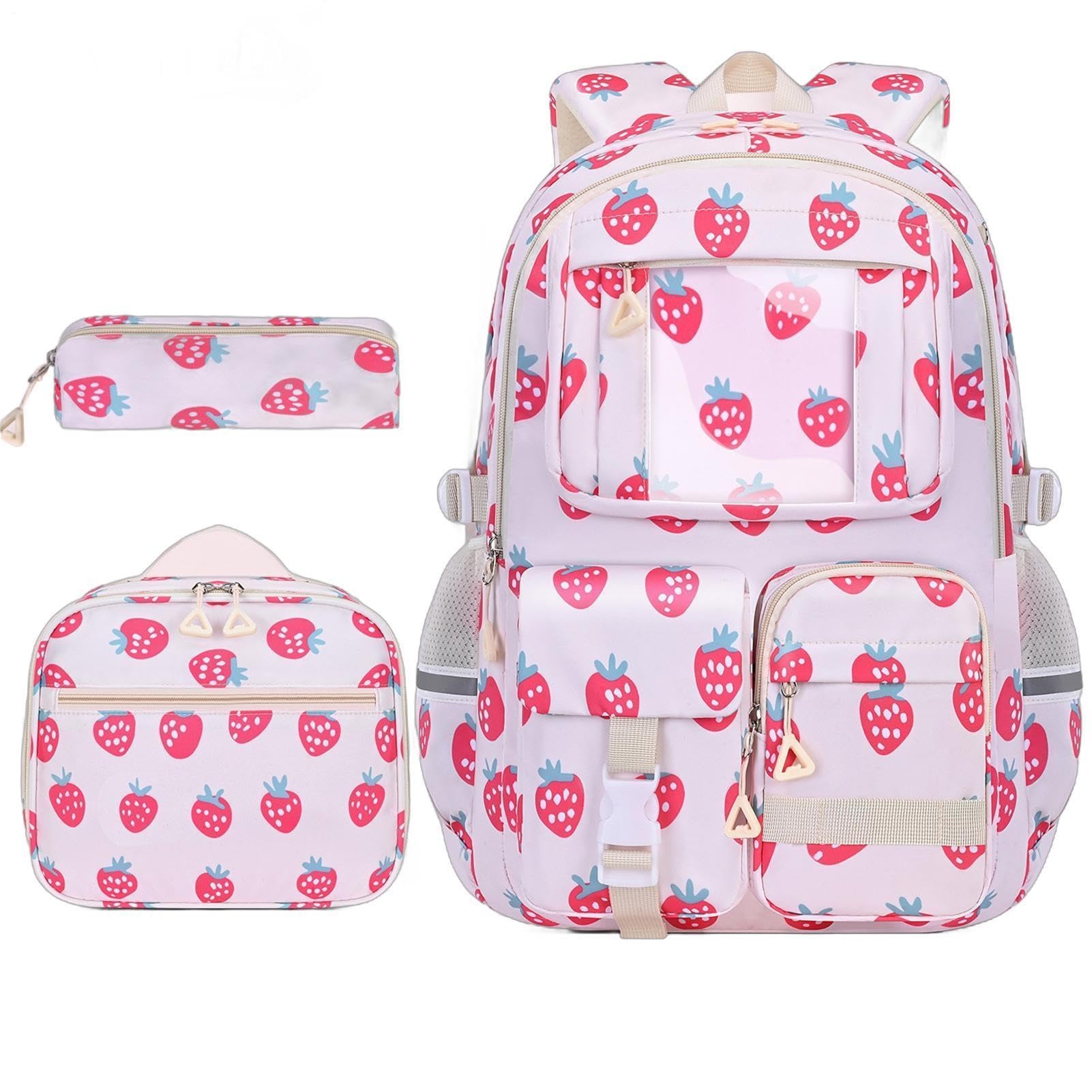 Zaino Per Bambini Set 3 Pezzi Con Cinturino Regolabile, Striscia | Zaino Scuola Ragazze Per Adolescenti Studenti Di Elementari Medie E Superiori Outdoor Campegg