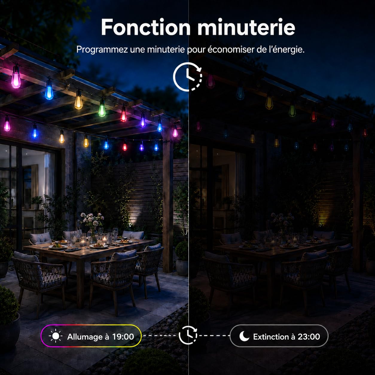 Guirlande lumineuse LED d'extérieur multicolore 15 m - 20 ampoules RVB S14 - Application intelligente avec 99 modes et minuterie (multicolore)