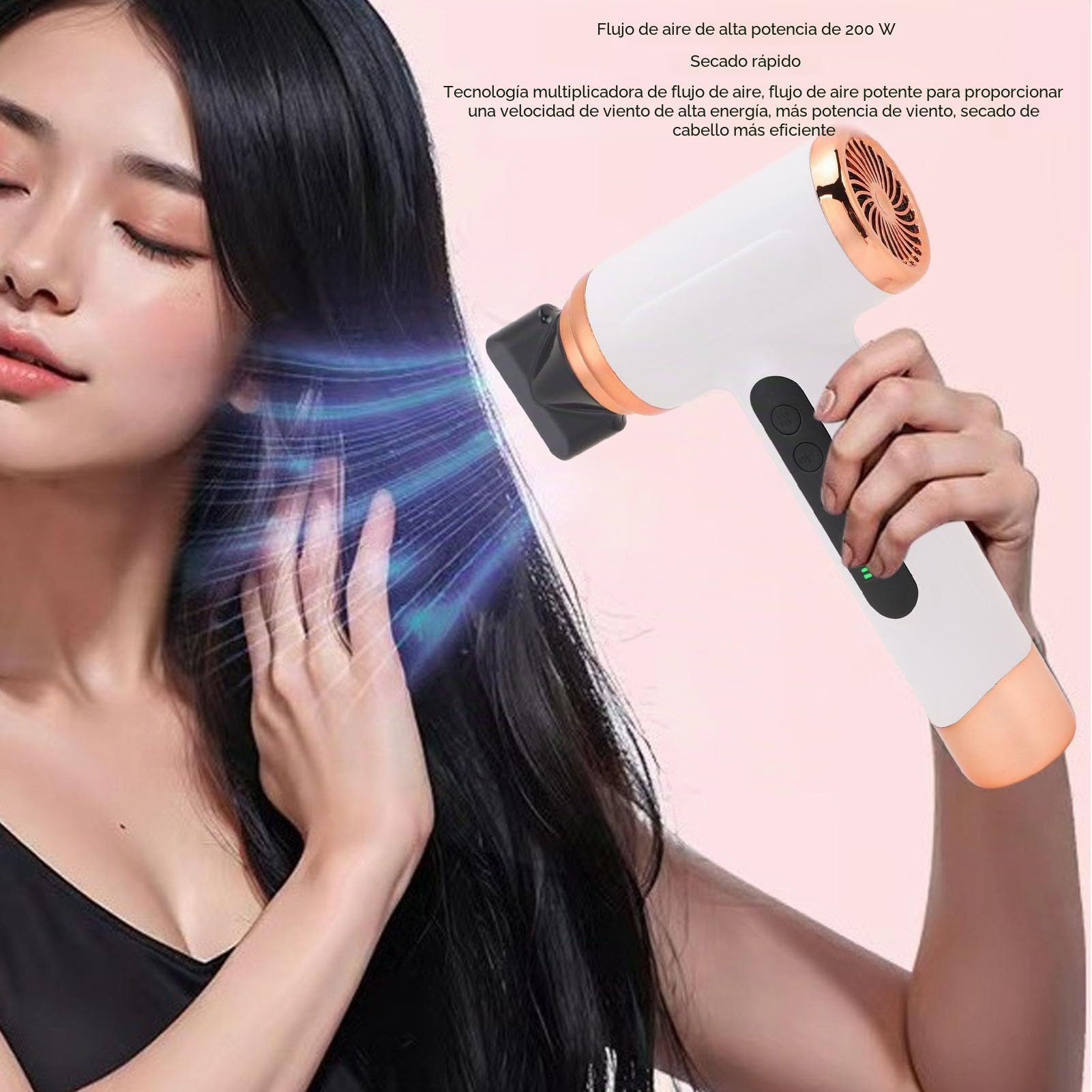 Secador de pelo inalámbrico, secador de pelo de viaje de 200 W, secador de pelo, batería de 15000 mAh recargable por USB, cuidado del cabello a temperatura constante para estudiantes dormitorio