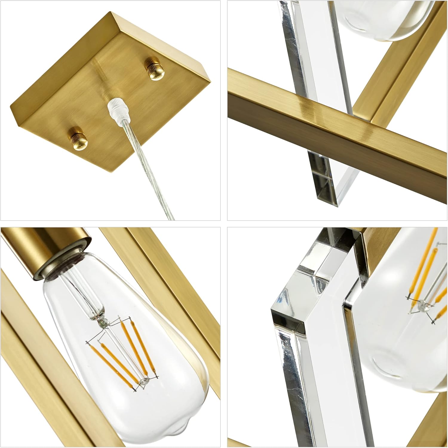 Gold Pendant Light, Modern Cage Pendant Light Fixtures in Brushed Brass Finish, Small Gold Chandelier for Dining Room, Kitchen Island, Restaurant, Entryway