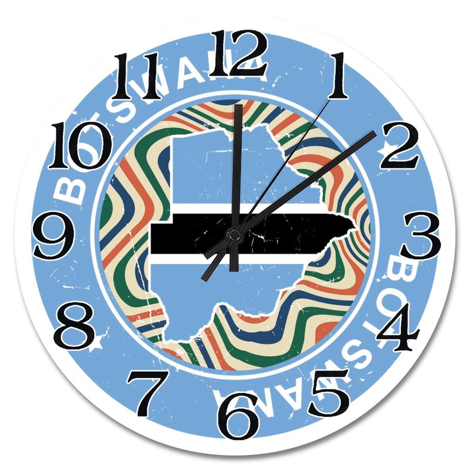 Horloge murale ronde à piles 38 cm silencieuse motif drapeau Botswana