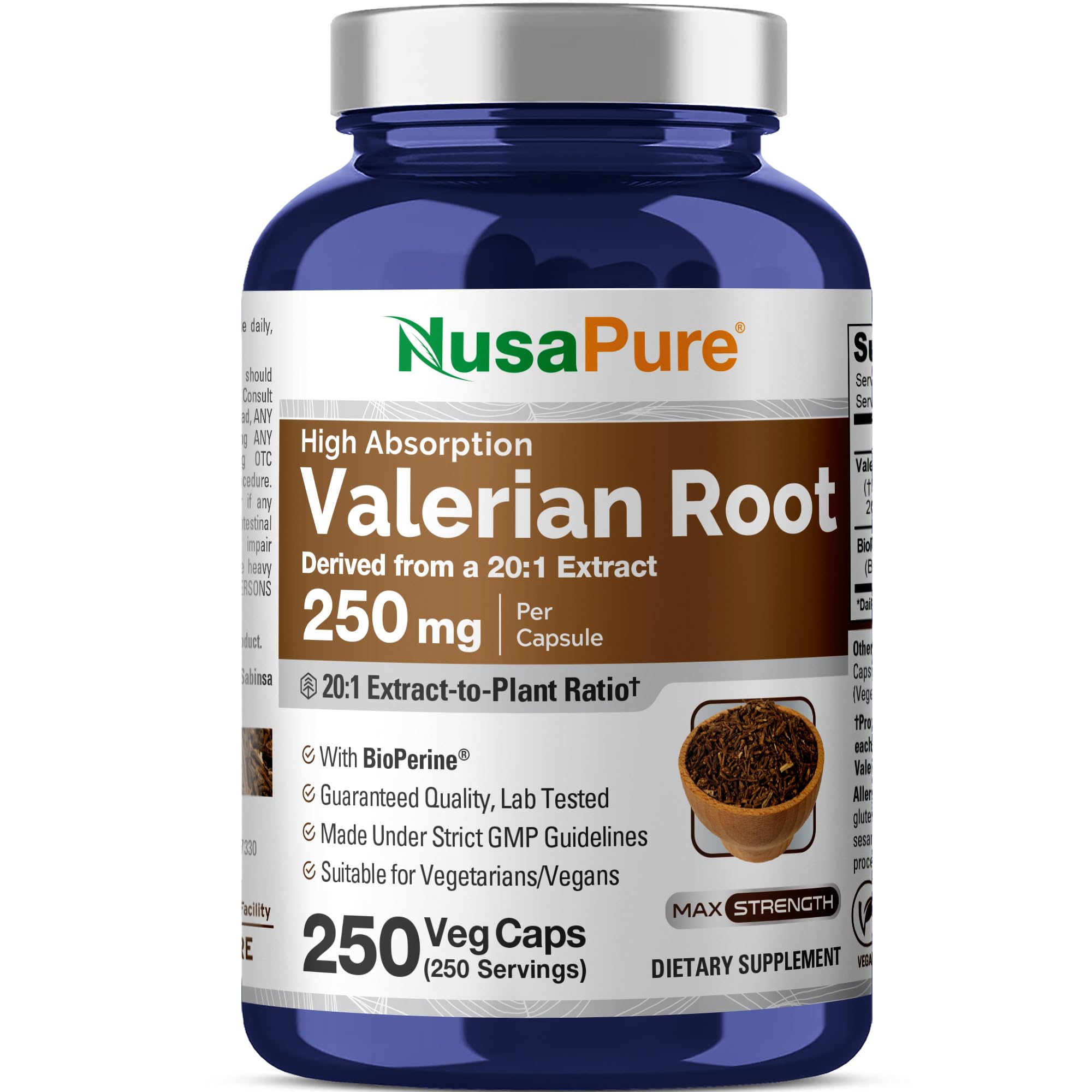 Valerian Root, Non-GMO, Vegan, 250mg, 250 Veggie Capsules - 250 Servings