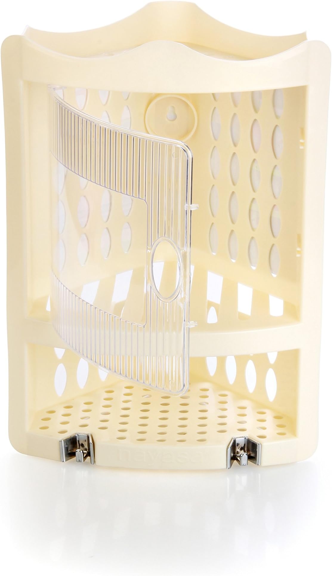 Nayasa Corner Rack, Small | Multipurpose Wall Mount Corner Shelf with Door | Durable Plastic Storage Organizer for Bathroom & Home | Light Ivory