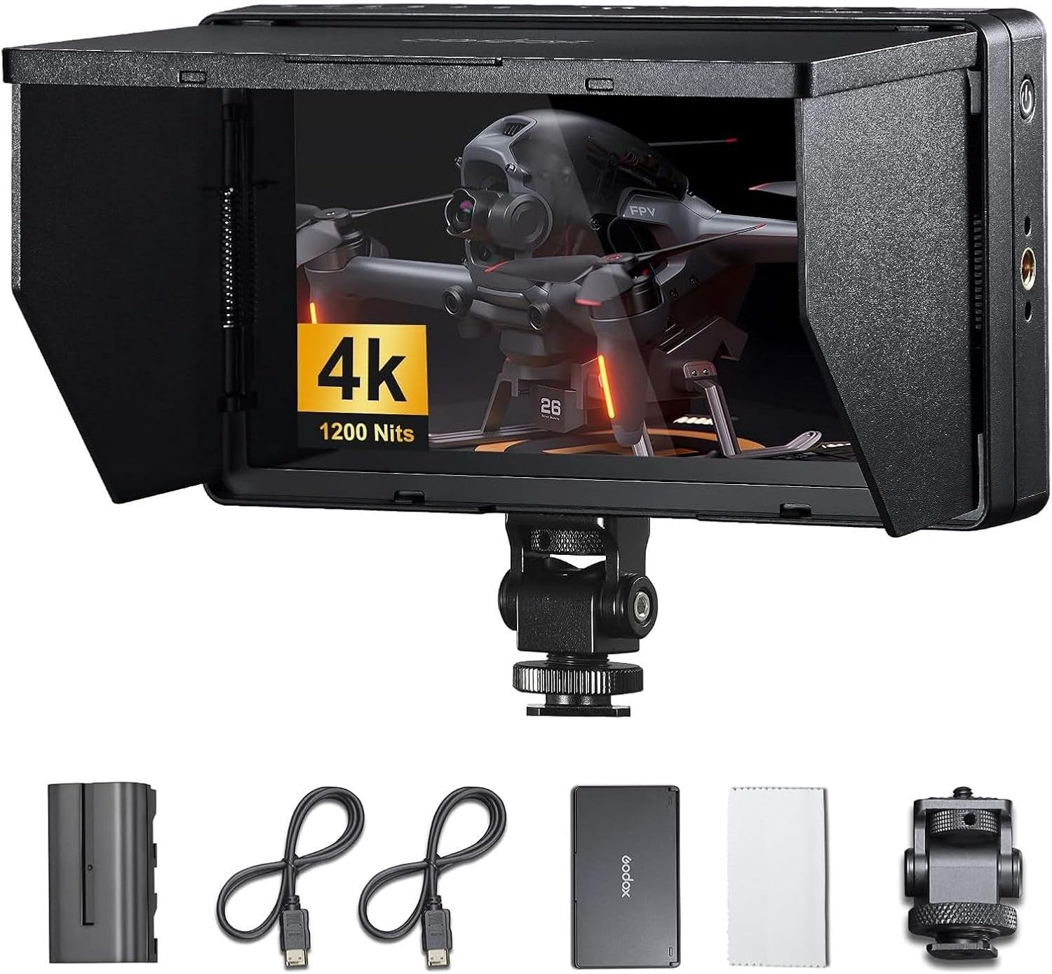 GODOX GM55 Touch Screen DSLR Camera Field Monitor 5.5 Inch 4K 410nit 4K HDMI in and Out Exposure Focus 3D LUT 160°Wide View Angle DC/Battery 8V/1.5A Powered 1920x1080 External Monitor