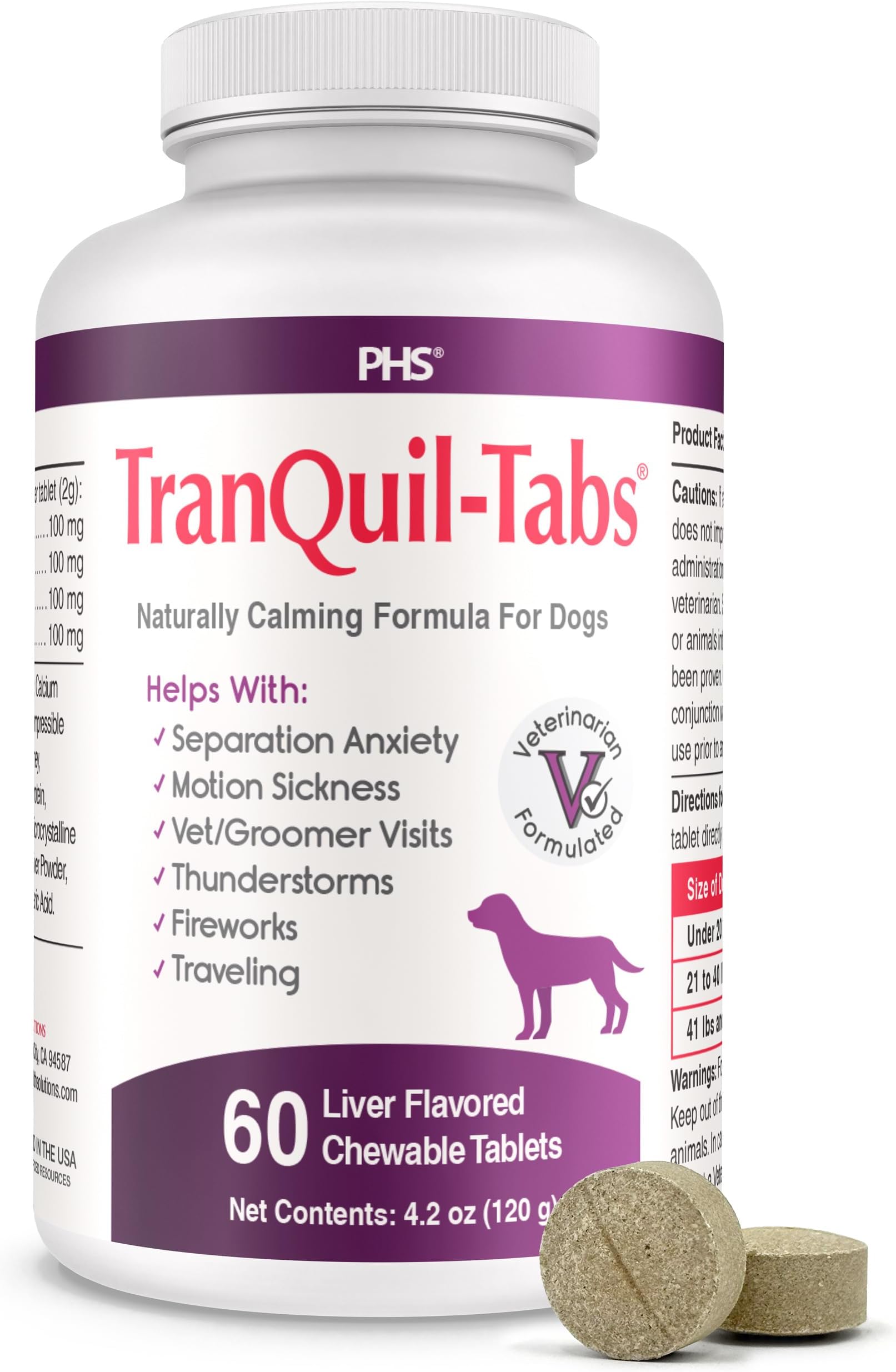TranQuil-Tabs for Dogs - Contains Chamomile, L-Tryptophan, and Melatonin - Relieves Stress and Tension - Ease Travel and Separation Anxiety - 60 Tabs