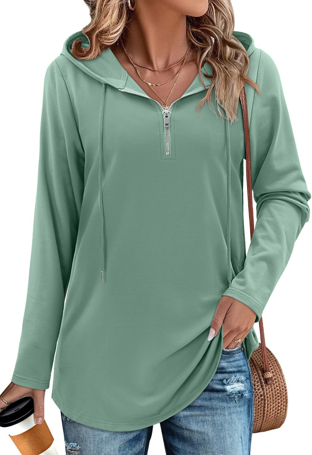 BETTE BOUTIK Womens Quarter Zip Tunic Hoodies Pullover Long Hooded Sweatshirts S-3XL - Image 3