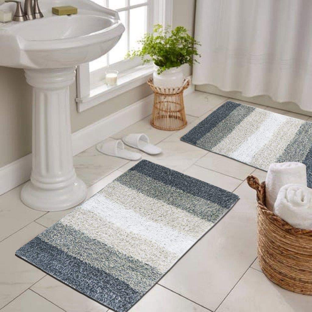 Grey Cotton Stripes Bathmats - Absorbent & Non-Slip -4