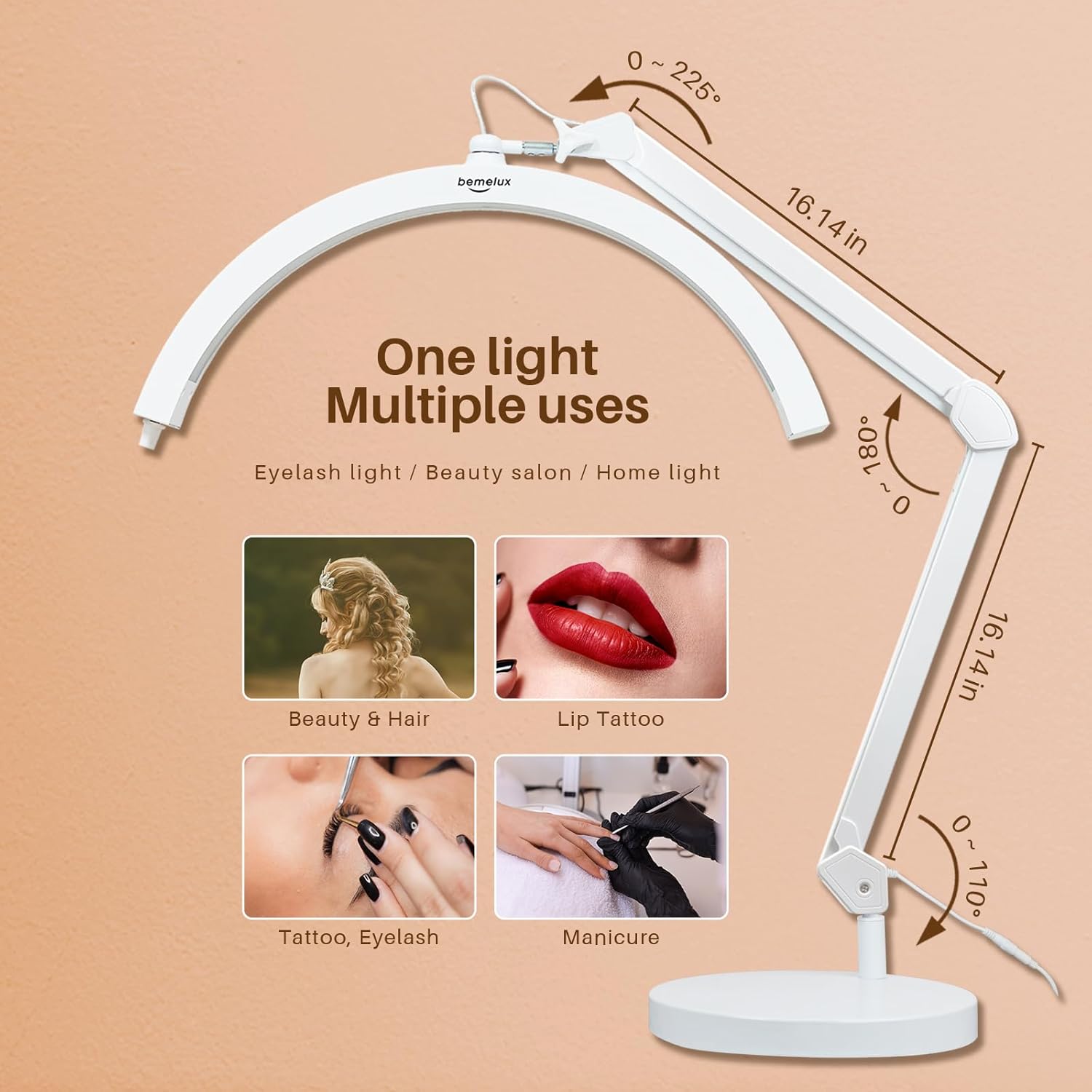 Desktop Base of LED Half Moon Light for Nail Desk (White)