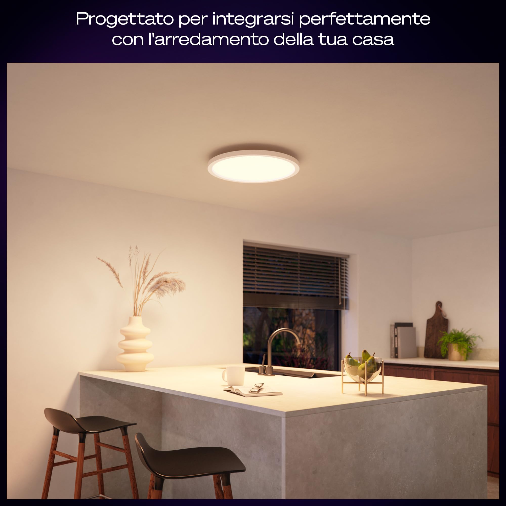 Philips Hue Devote Pannello Smart LED, White and Color Ambiance, Rotondo, diametro 30cm, 16.6W, 2000 Lumen, Cornice bianca, Illuminazione degli spazi interni