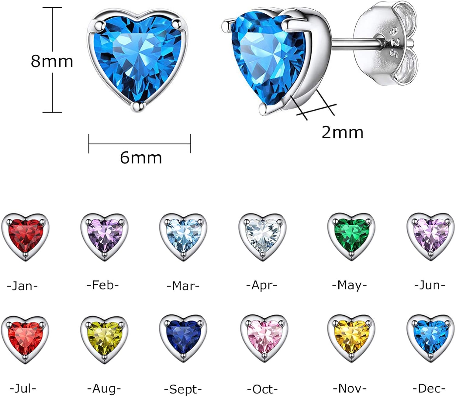 925 Sterling Silver Stud Earrings for Women December Birthstone Heart Stud Earrings for Girls 7mm Small Sleeper Cartilage Studs for Wife Girlfriend - Image 3