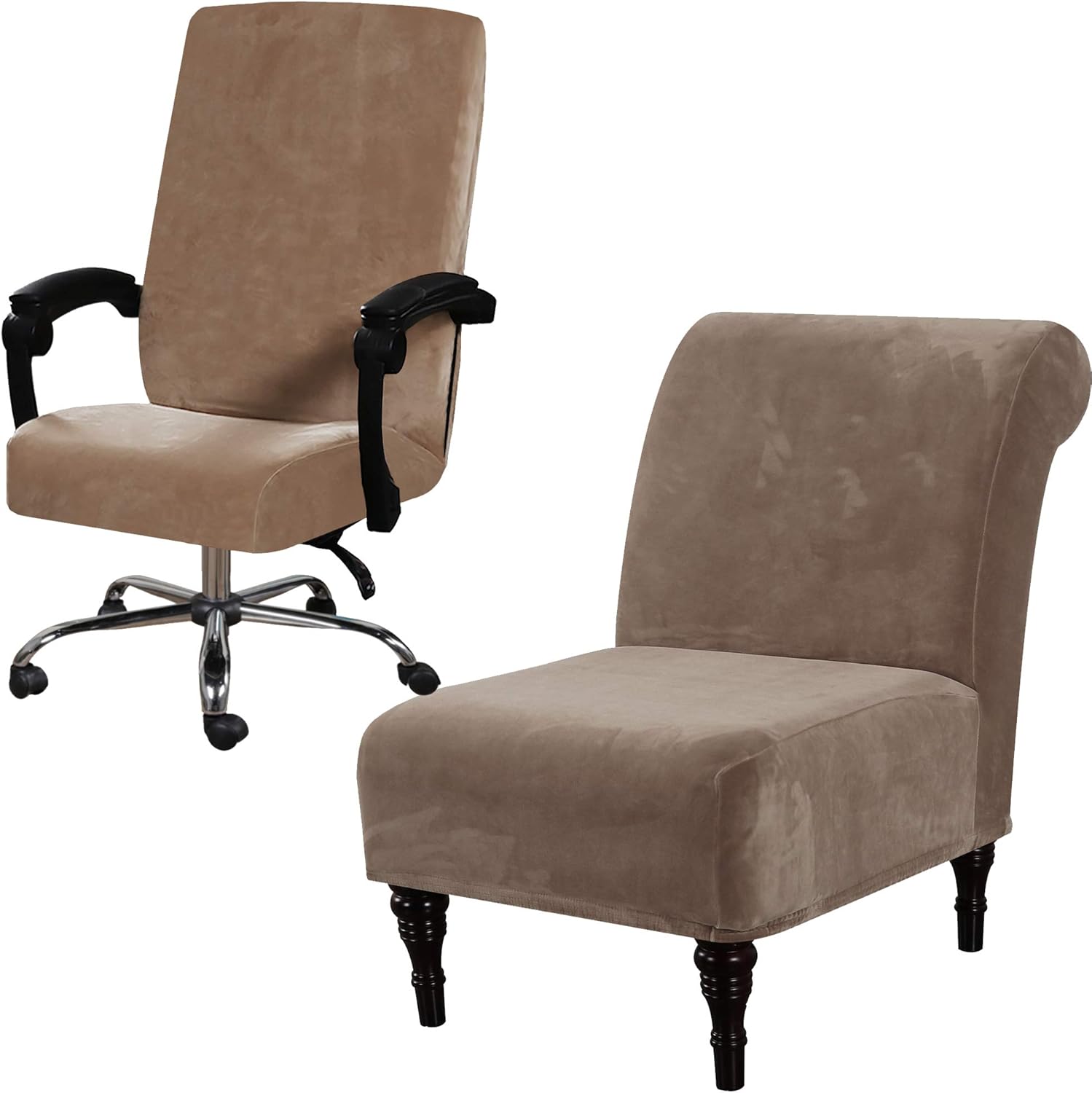 H.VERSAILTEX Velvet Office Chair Cover Bundle Velvet Accent Chair Covers, Camel