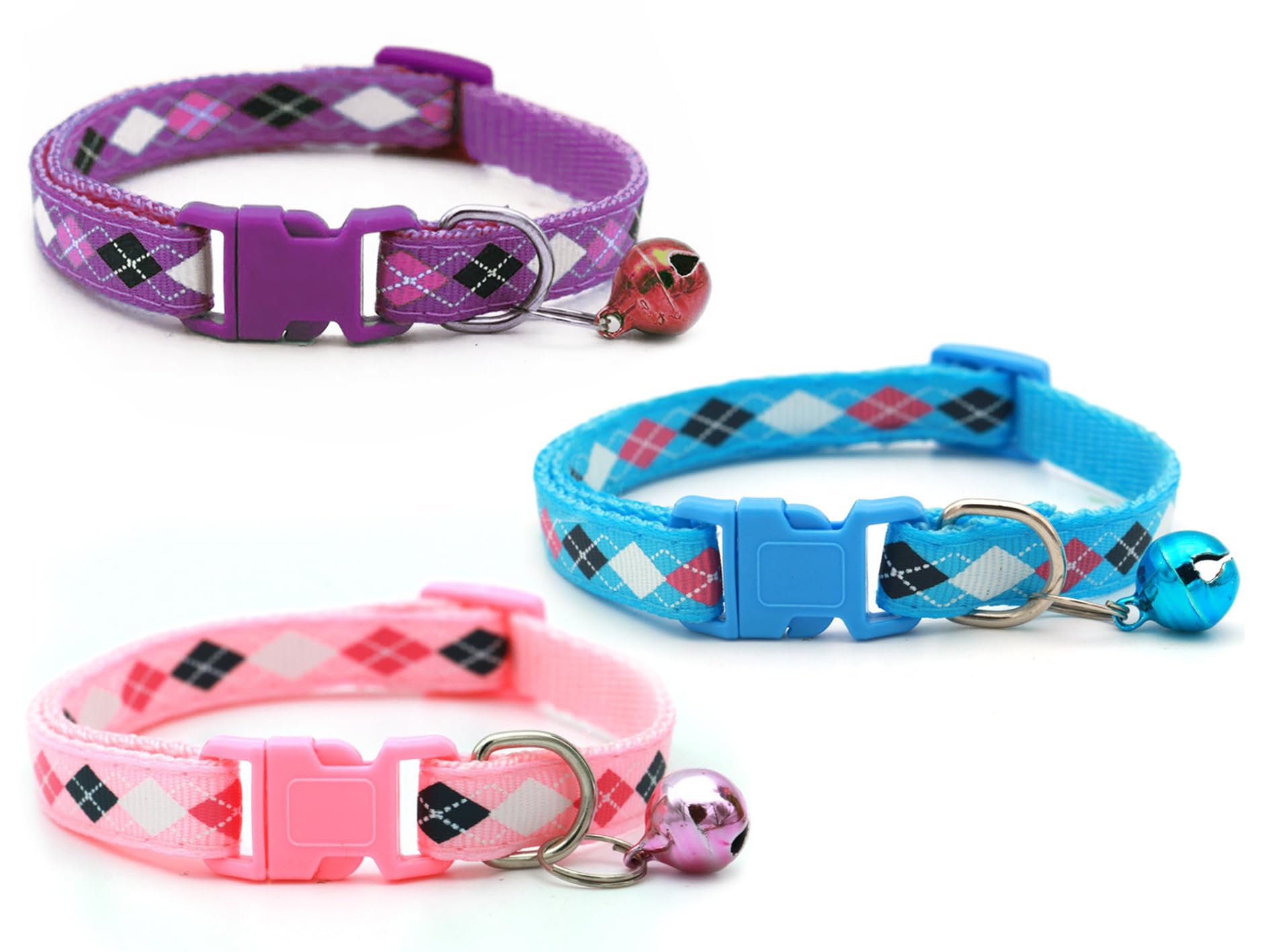 Litvibes Cat & Puppy Collar with Bell,Kitten & Small Dogs Soft Adjustable,Safe,Solid & Protective Breakaway for Cats & Puppies,Cute Kitty Neckband with Diamond Print-(Purple,Blue,Pink)-image-26
