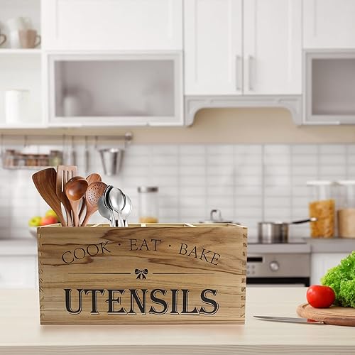 Miniatura 6 de Soporte para utensilios para panaderos y cocinas de autocaravana  Organizador de encimera de madera extra grande con 4 compartimentos para