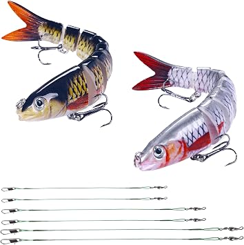 2Pcs Multi Jointed Segmented Pike Fishing Lures Bait with Hooks, 3D Artificial Lures Fishing Gear with Wobbler for Freshwater Saltwater