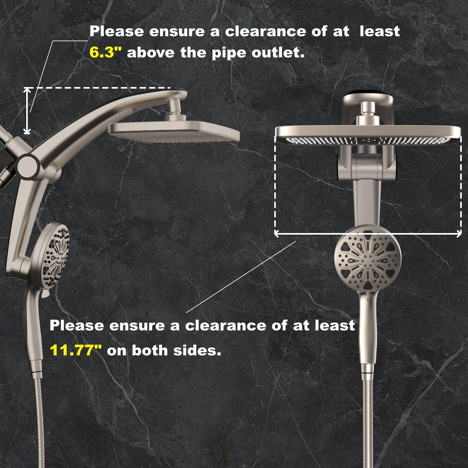Rain Shower Head with Handheld High Pressure rainfall Shower Heads with Handheld Spray Combo Adjustable one-piece stand daul shower head Built-in Magnetic Docking and Power Jets-Nickel
