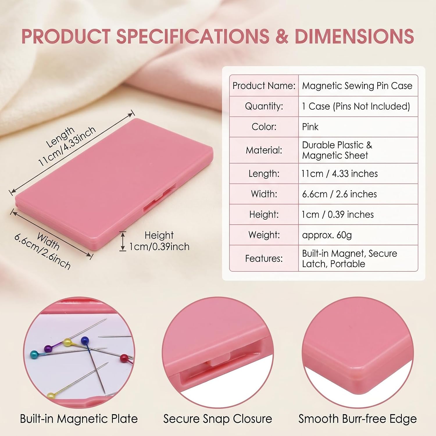 ECHO-OVE Pink Rectangle Magnetic Needle Case