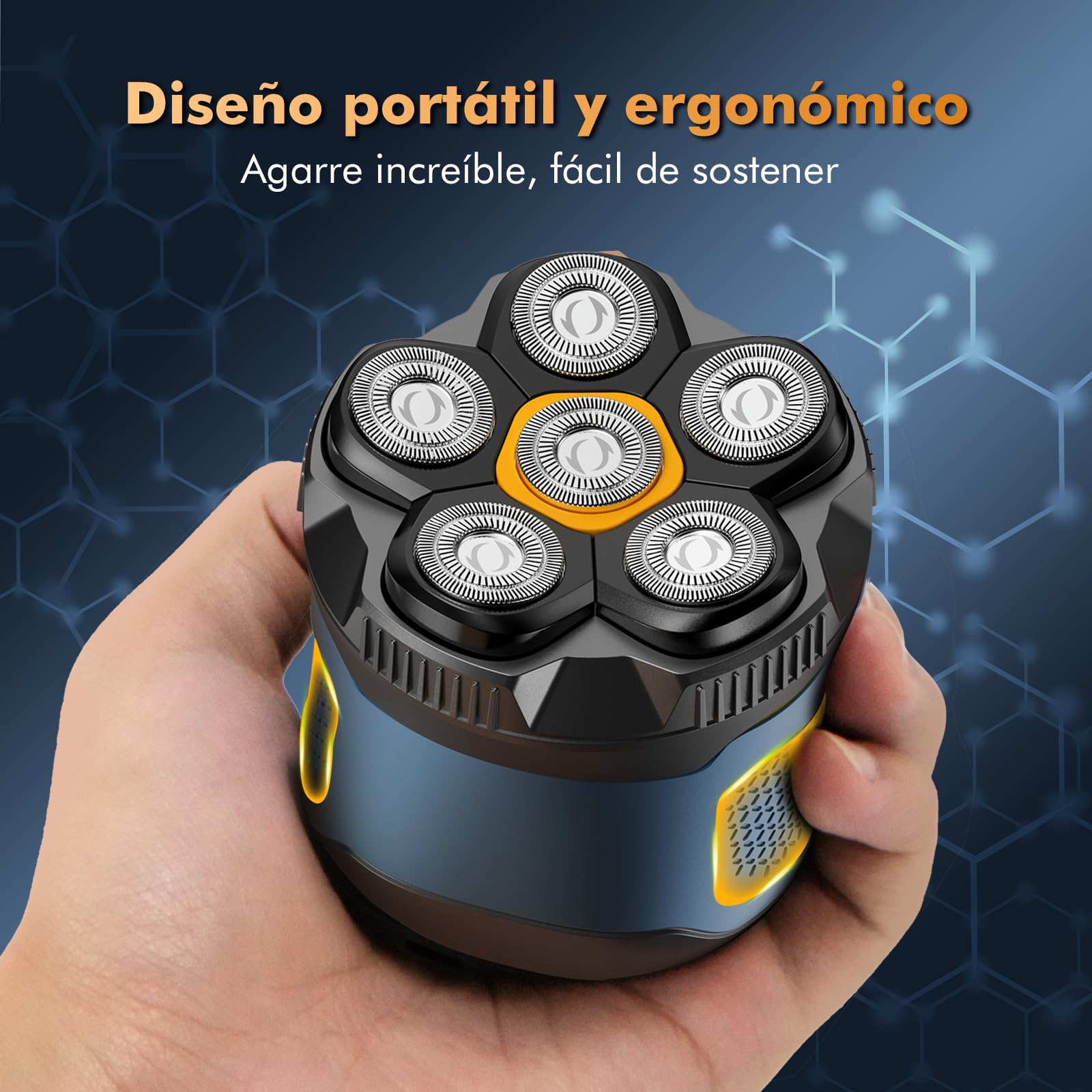 Afeitadora Cabeza Hombre, IPX7 Impermeable Maquina Afeitar Cabeza para Calvo, 6D Cabezales Magnéticos Maquinilla Afeitadora electrica hombre en Seco y Húmedo con Pantalla LED, USB-C