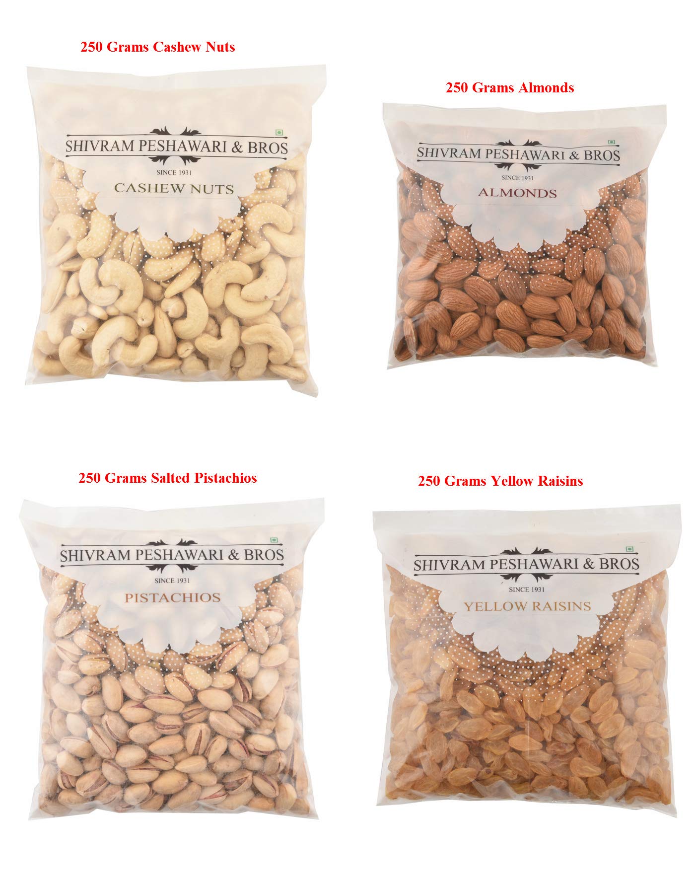 Shivram Peshawari & Bros Healthy Dry Fruit Combo of Kaju+Badam+Pista+Yellow Kishmish (250g of Each) (B07Q5TLTHB) Amazon Price History, Amazon Price Tracker