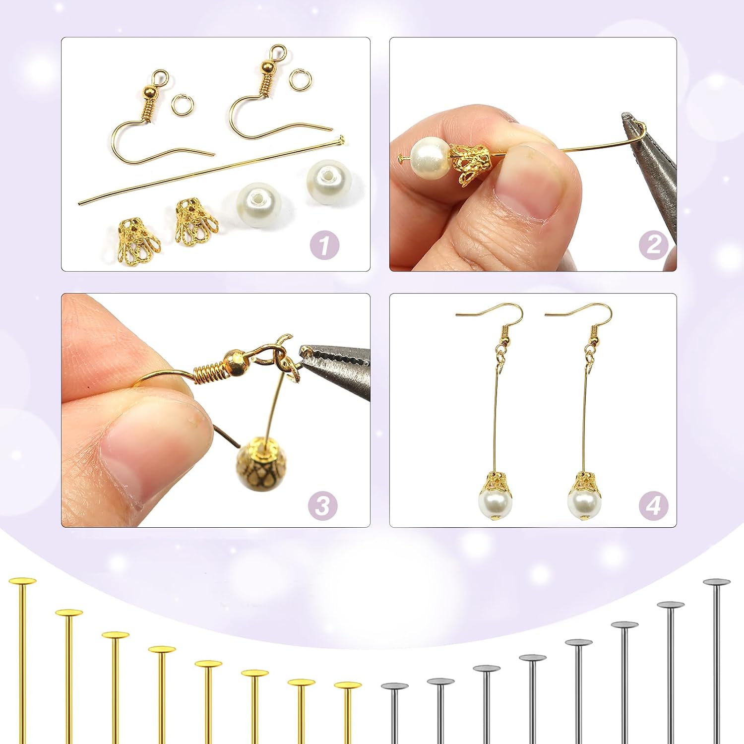 TOAOB 200pcs Stainless Steel Head Pins 2 Inch Gold Silver Flat Head Pins Jewelry Findings for DIY Crafts Necklaces Bracelets Earrings Making