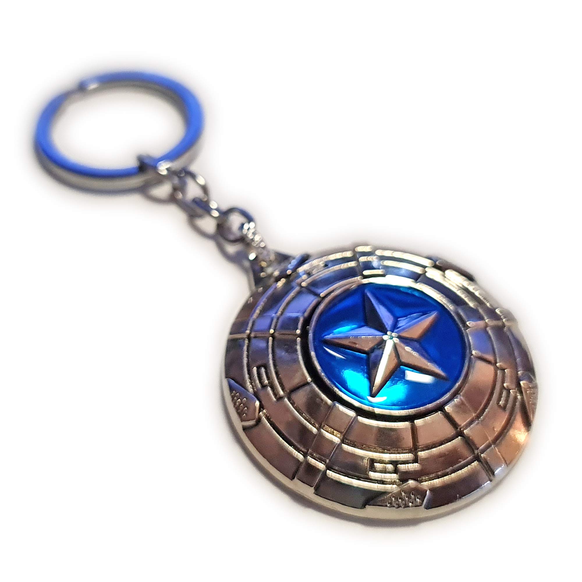 Lizmatech Unisex Shiny Chrome Silver Marvelous Winter Soldier Chrome Keyring - Shiny Metallic Silver Star Shield Keychain - Interactive Rotating Center Star Detail - Heavyweight Bucky Barnes Accessory (Winter Soldier Chrome)