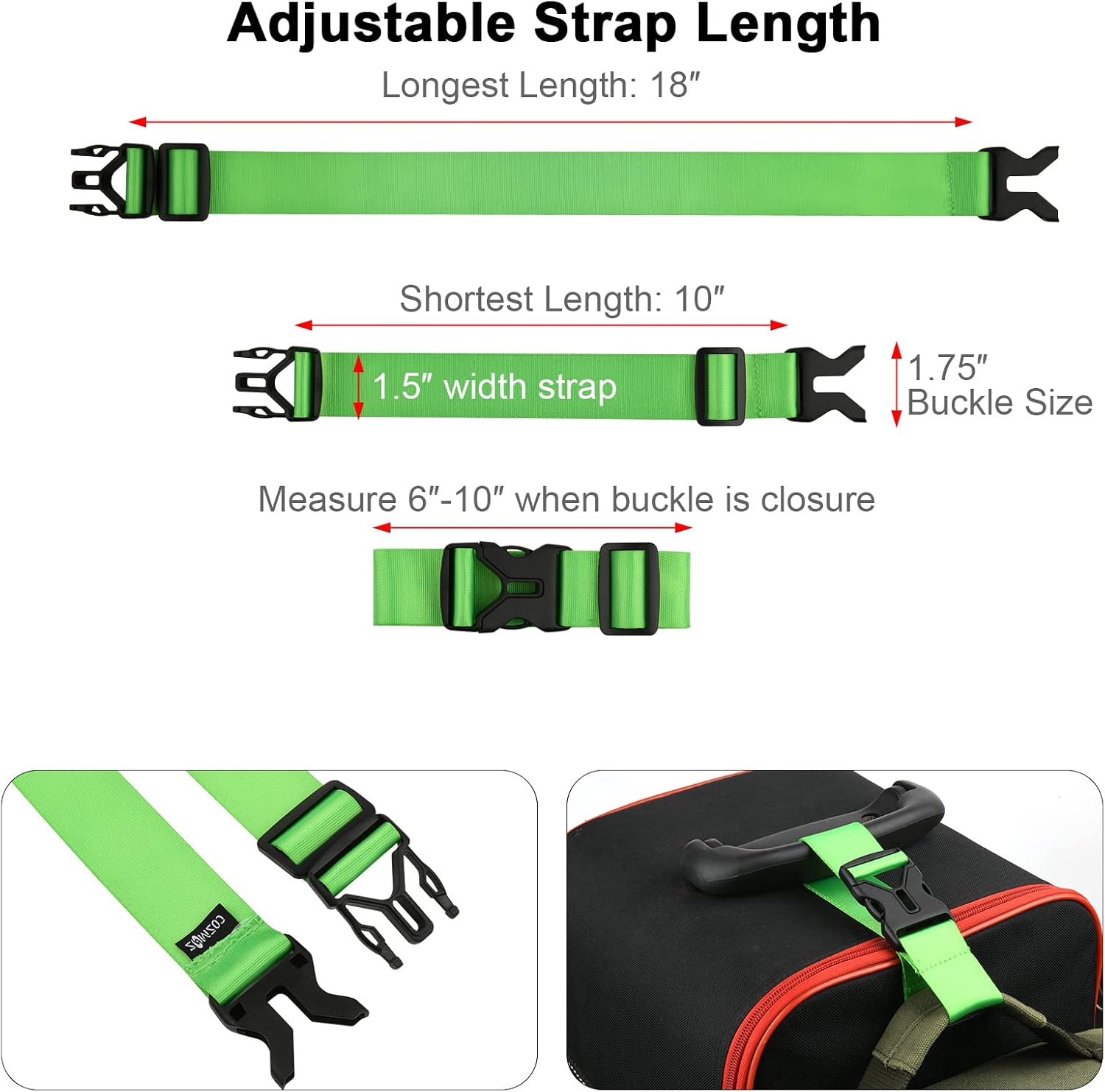 Cosmos Premium Nylon Add-A-Bag Travel Luggage Strap Belt with Quick Release Buckle (Fluorescent Green)