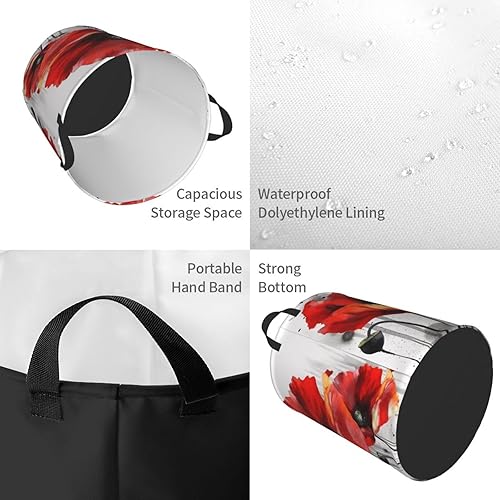 Miniatura 4 de Beautiful Poppy Flower Ink print Circular Hamper Waterproof Storage Bin Organizer Basket Laundry Hamper With Handles For Clothes Toys Medium