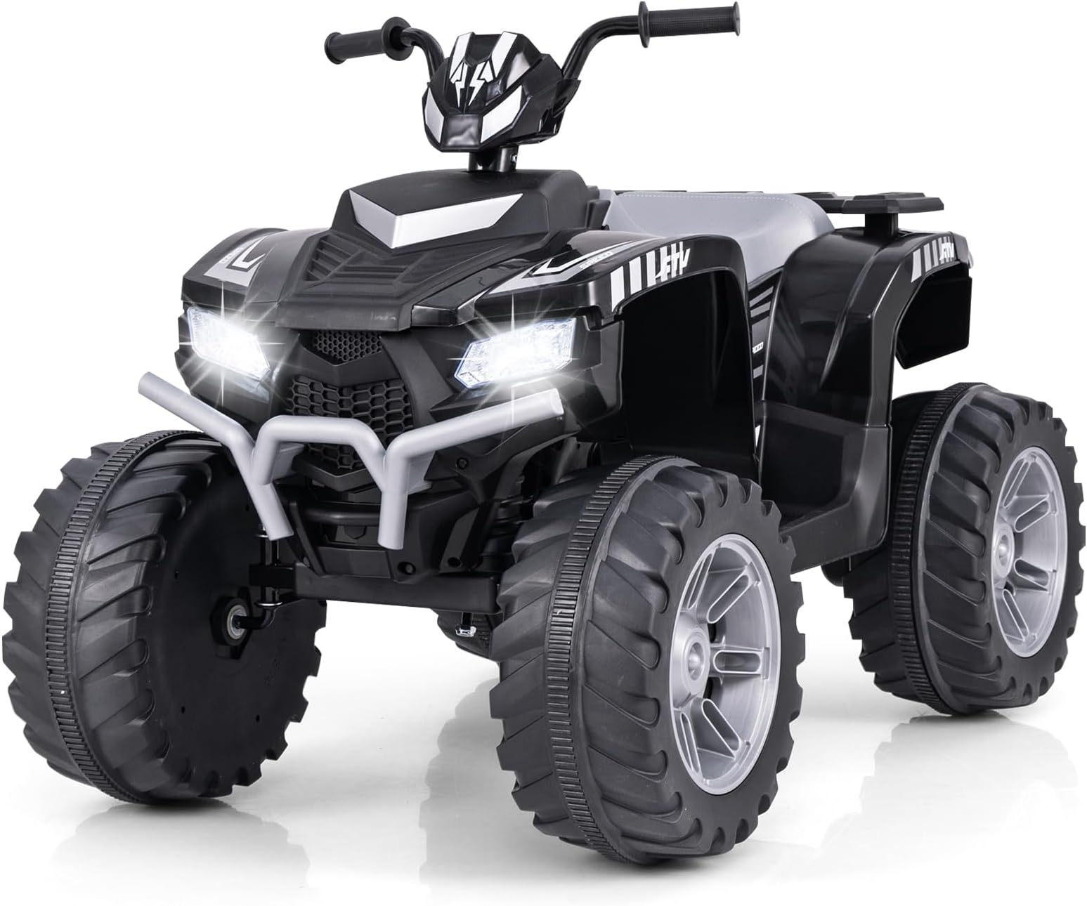 Kids Electric Quad Bike, 24V Battery Powered Toy Car with Wireless Connection, USB, Music, Radio, Lights, Soft Start, Forward & Backward, Children Ride on ATV for 3 Years Old+ (Black)