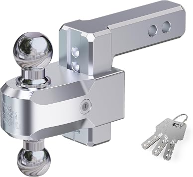 RENO Adjustable Trailer Hitch, Fits 2 inch Receiver Hitch 4" Rise/Drop Tow Hitch, Heavy Duty 2" & 2-5/16" Ball Hitches with 12,500 LBS GTW 1 Pack, Aluminum
