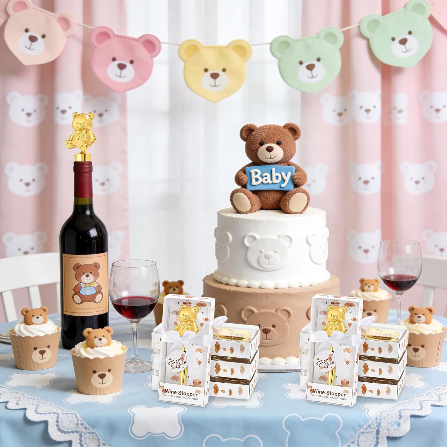 30PCS Bear Wine Stoppers for Baby Shower Wedding Bridal Shower Bear Party Favors Gifts for Guests Souvenir Decorations Keepsakes for Guests (Gold Bear)