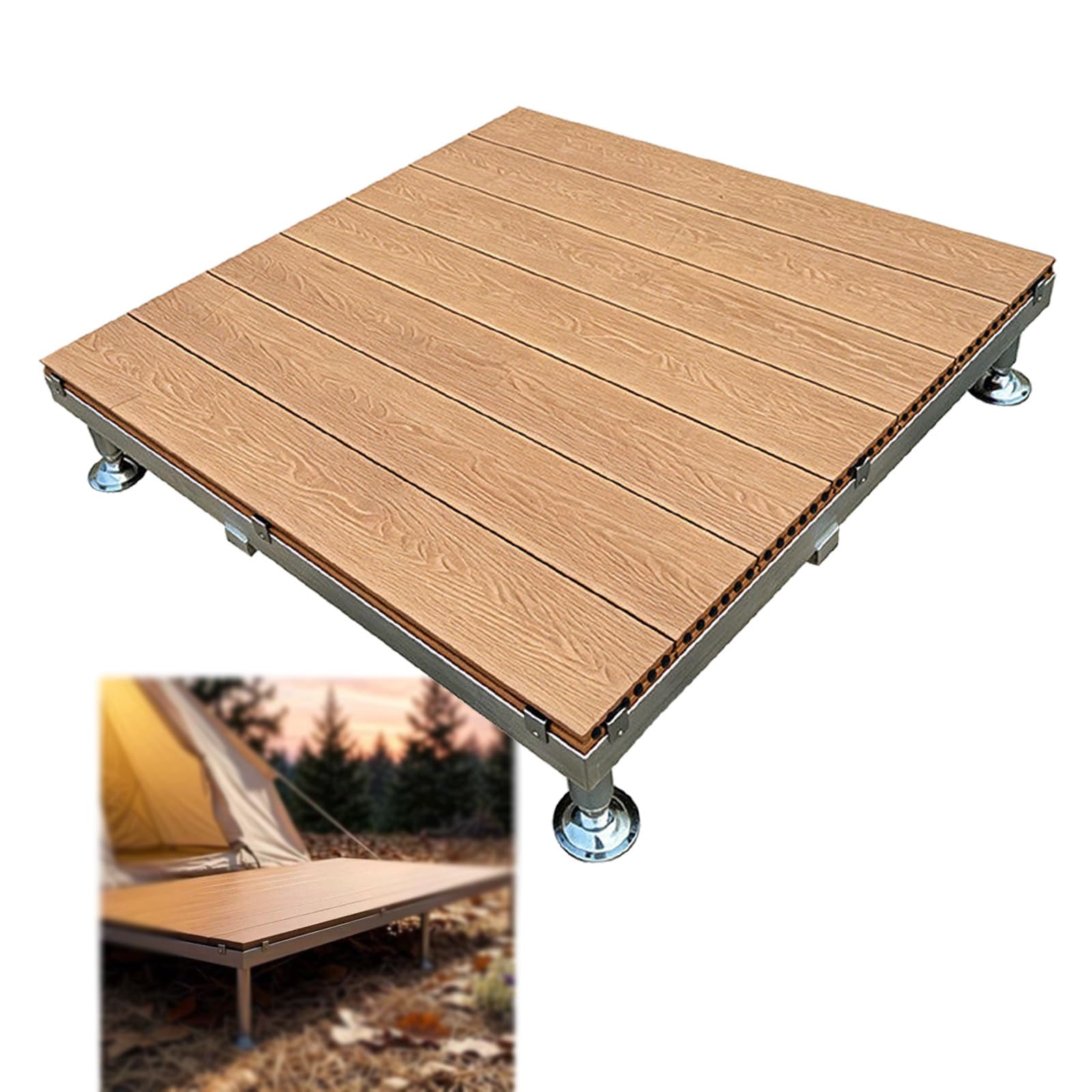 Suelo De Patio Con Plataforma De Plataforma Flotante,Plataforma | De Terraza Compuesta De Madera Modular,84x84x20cm,con Patas De Metal Ajustables,Impermeable(Teak color)