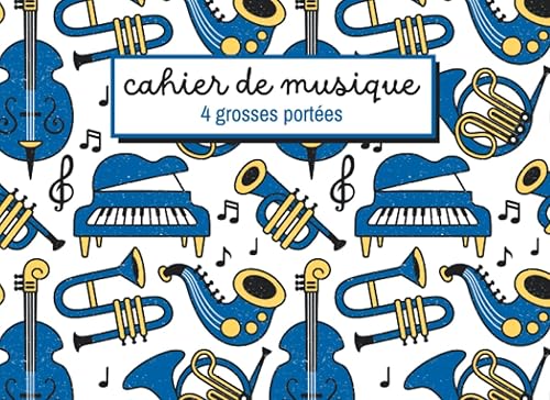 Cahier de Musique grosses portées: 4 portées- 48 pages | carnet de partitions vierges pour enfant et débutant en solfège | petit format 21 x 15 cm