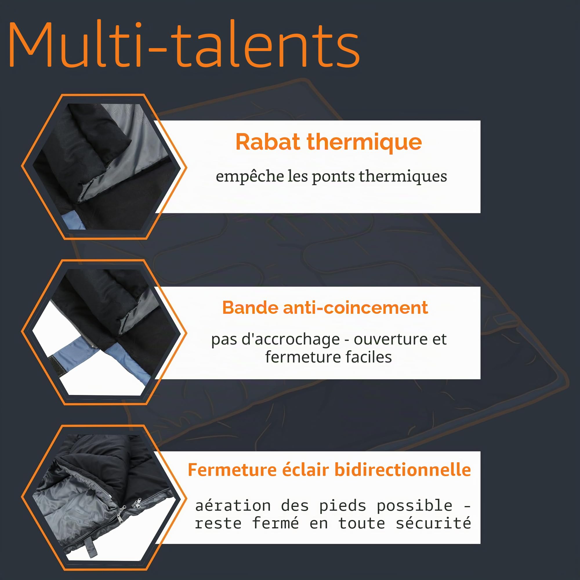 your GEAR Sac de couchage double Marin - XXL - Pour 2 personnes - 220 x 150 cm - Divisible en 2 sacs de couchage individuels - Sac de couchage de camping 3 saisons - Confort +11 °C/extrême -7 °C