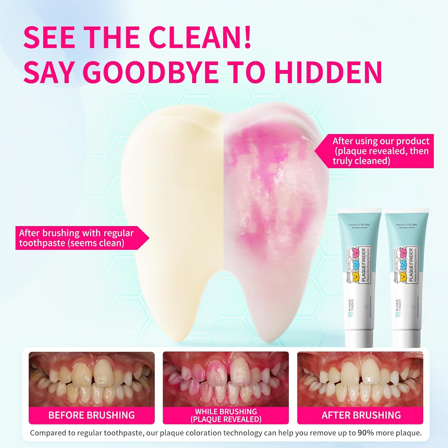 Plaque Disclosing Toothpaste for Kids, Strawberry Flavor with Fluoride, Fun Oral Health Learning Tool for Ages 3+, See & Clean Plaque in One Step, 2.1oz