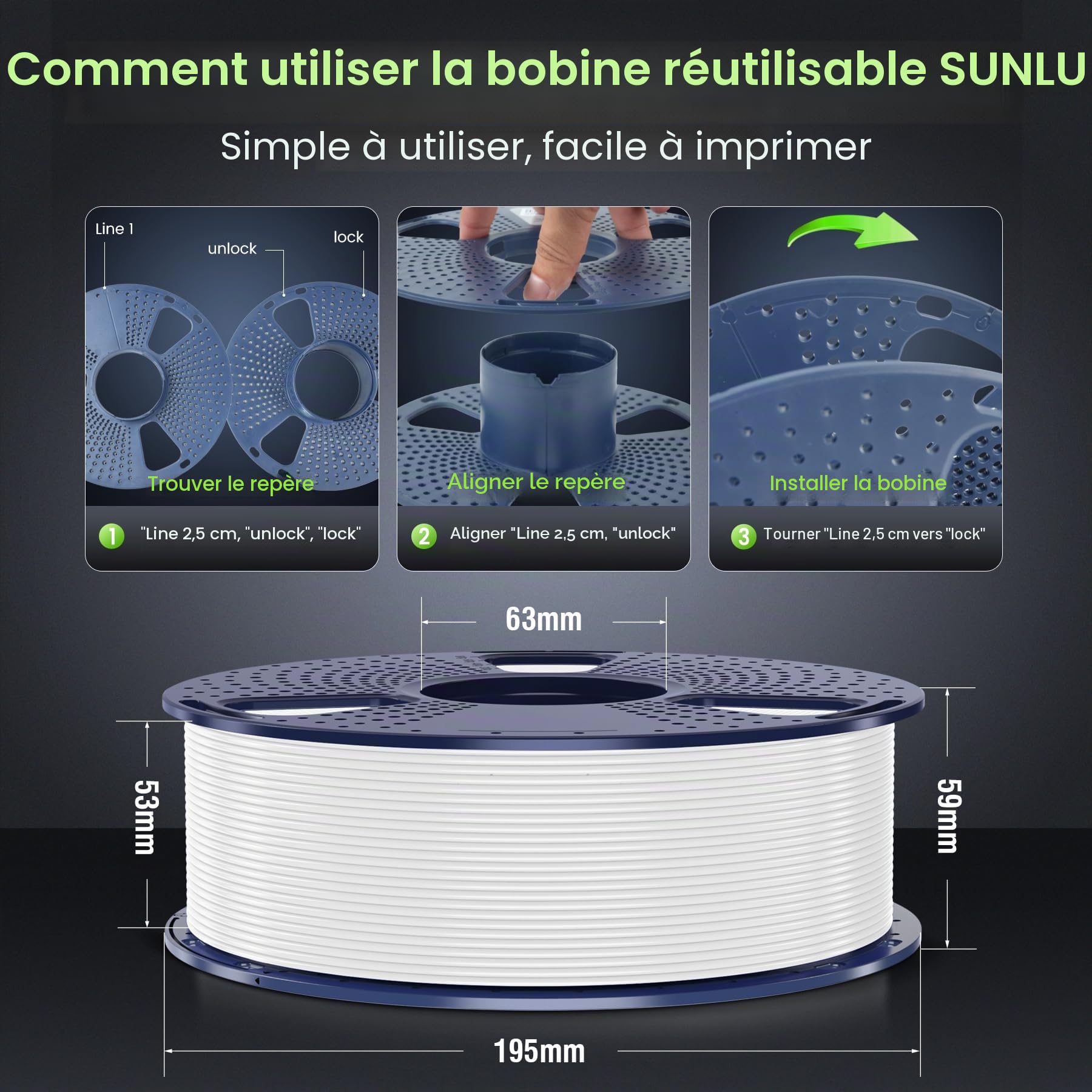 SUNLU HS-PLA Filament 1.75 mm 4KG Noir pour Imprimante 3D Rapide