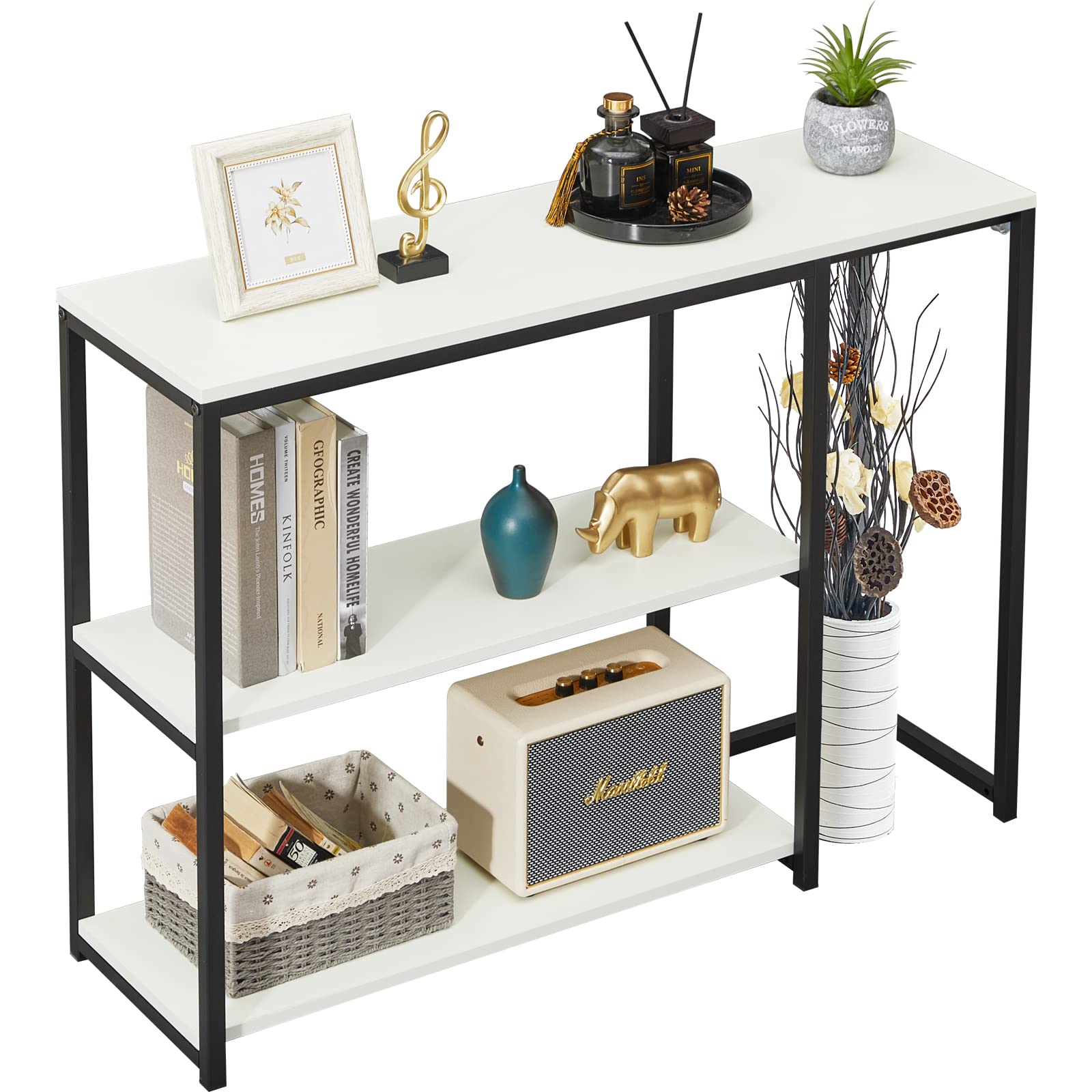 Buy SINPAID White Console Table 40 Inch Narrow Entryway Table with 3