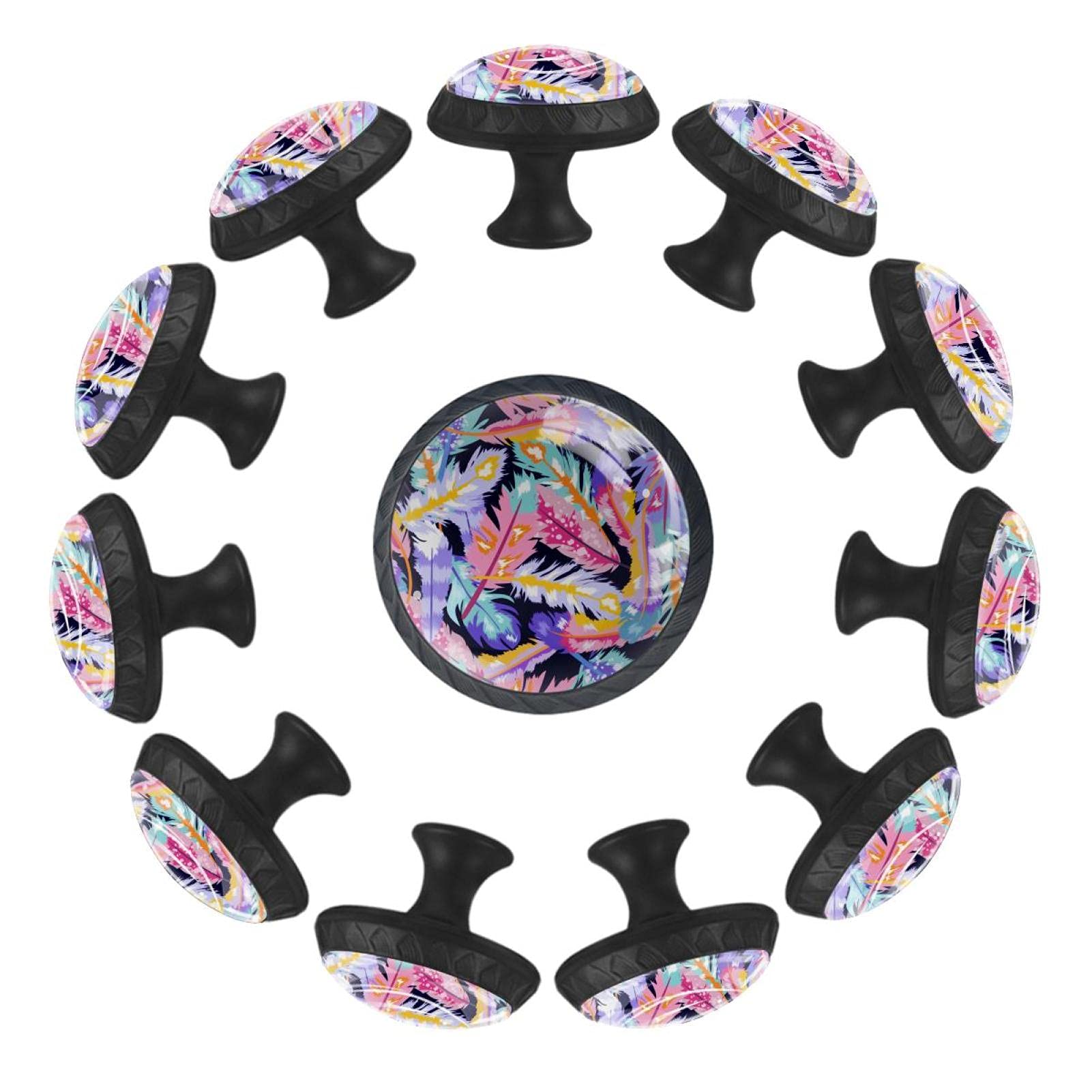 Poignées en plumes de style bohème lot de 12 boutons de tiroir ronds 35 mm