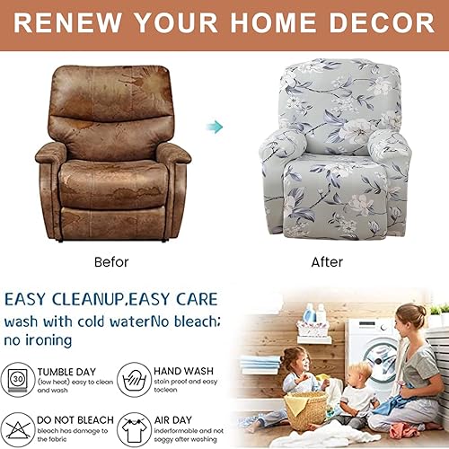 Vista 63 de Eco-Ancheng Fundas reclinables Lazyboy de 4 piezas, fundas para sofá reclinable, fundas antideslizantes para sillas reclinables, con bolsillos de 1