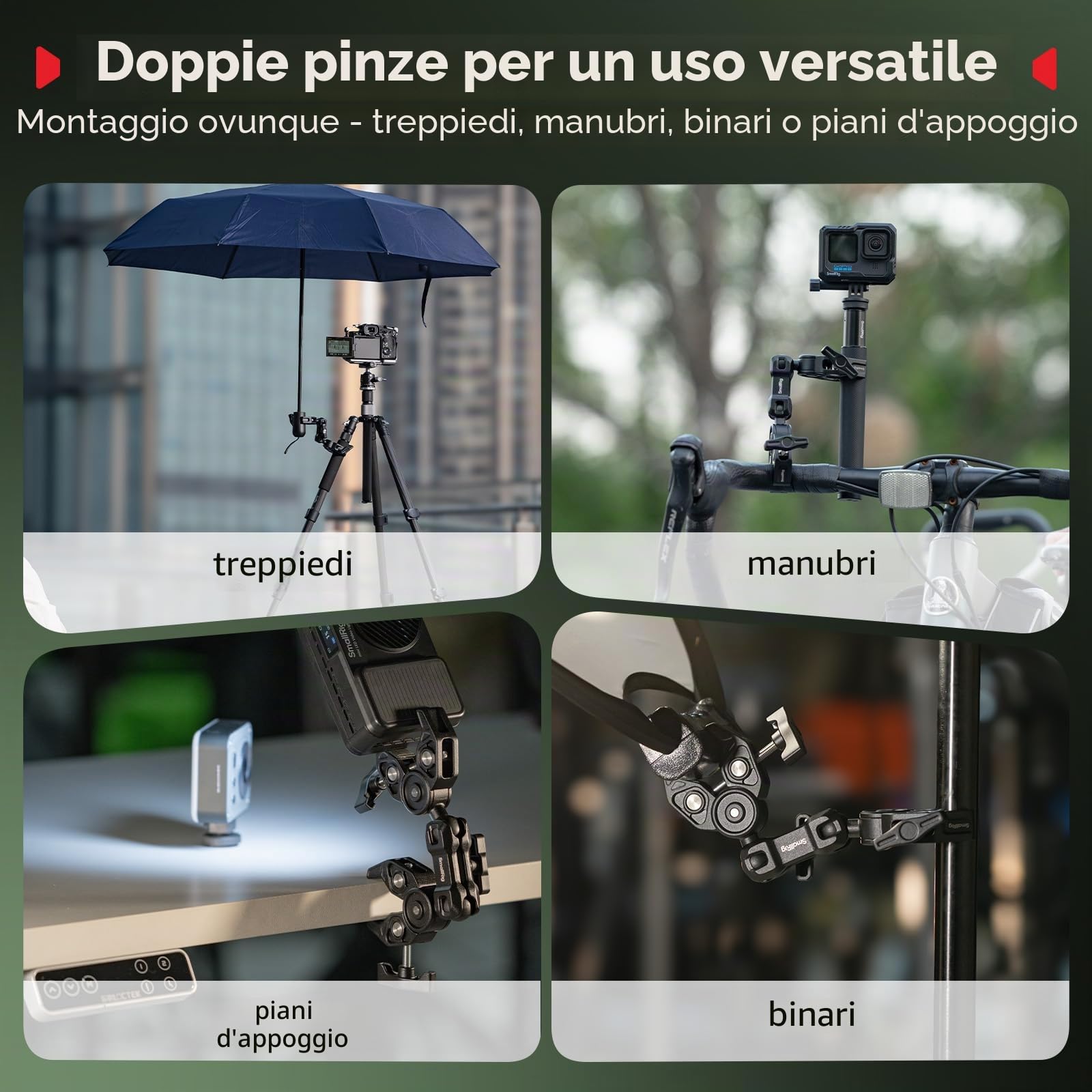 SMALLRIG Supporto Super Clamp Doppio con Braccio Magico, Morsetto a Testa Sferica a 360° per Ombrello, Sedia, Monitor, Scrivania, Studio Fotografico, Supporto a Morsetto per Treppiede -5453
